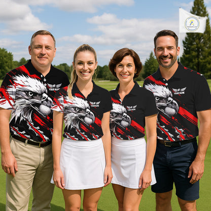 Mens Golf Polo Shirts Custom Red And Black Grunge Pattern Eagle Golf Shirts For Men, Golf Apparel NHN0062