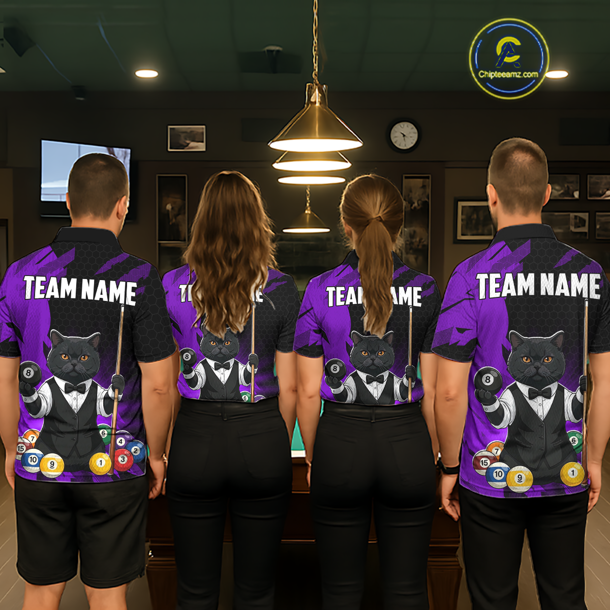 Custom Black Cat 8 Ball Pool Shirts Purple Billiard Shirt for Women Billiard Team Jersey Billiard Gift NNT181