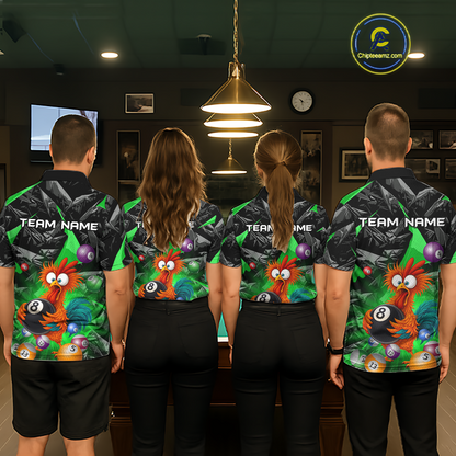 Custom Funny Green Chicken 8 Ball Pool Billiard Shirt for Men Polo & 1/4 Zip, Billiard Team Jerseys NNT148
