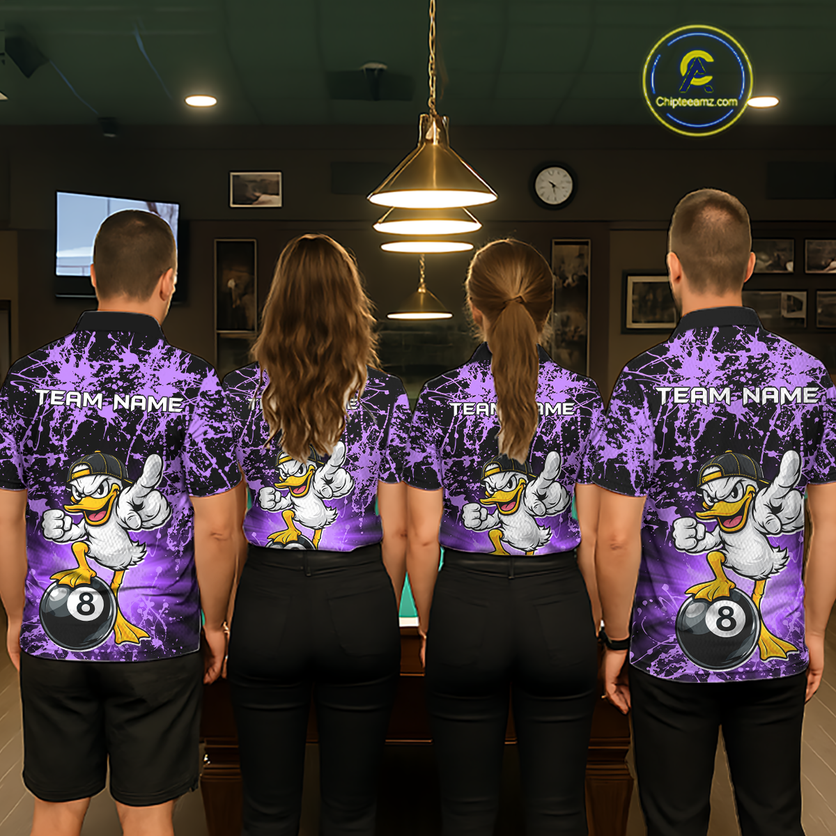 Custom Purple Funny Duck Billiard Shirt for Women Billiard Team Jersey League 8 Ball Pool Shirts NNT171