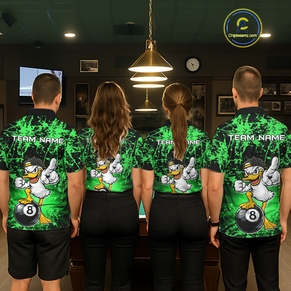 Custom Green Funny Duck Billiard Shirt for Men Billiard Team Jersey League 8 Ball Pool Shirts NNT171