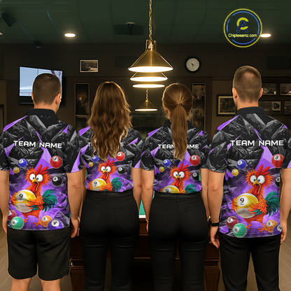 Custom Funny Purple Chicken 9 Ball Pool Billiard Shirt for Women Polo & 1/4 Zip, Billiard Team Jerseys NNT157