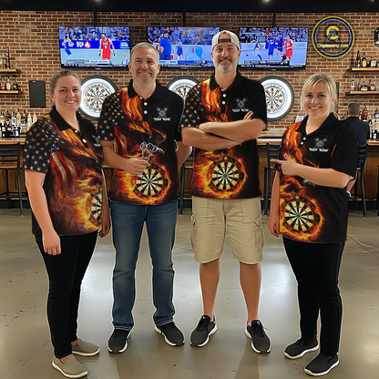 Custom Flame US Flag Eagle Darts Shirt for Men Darts Team Jerseys Dart Tournament Polo & 1/4 Zip NNT112