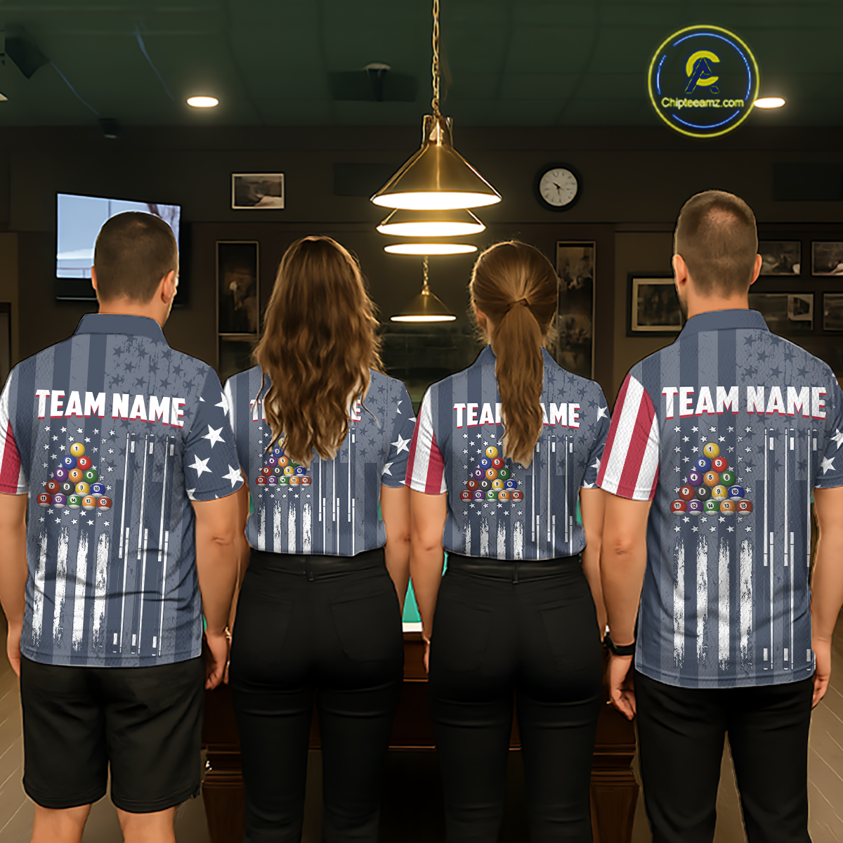 Custom American Flag Billiard Team Shirts for Men Patriotic Billiard Jersey Polo & 1/4 Zip Pool Shirt BHT24