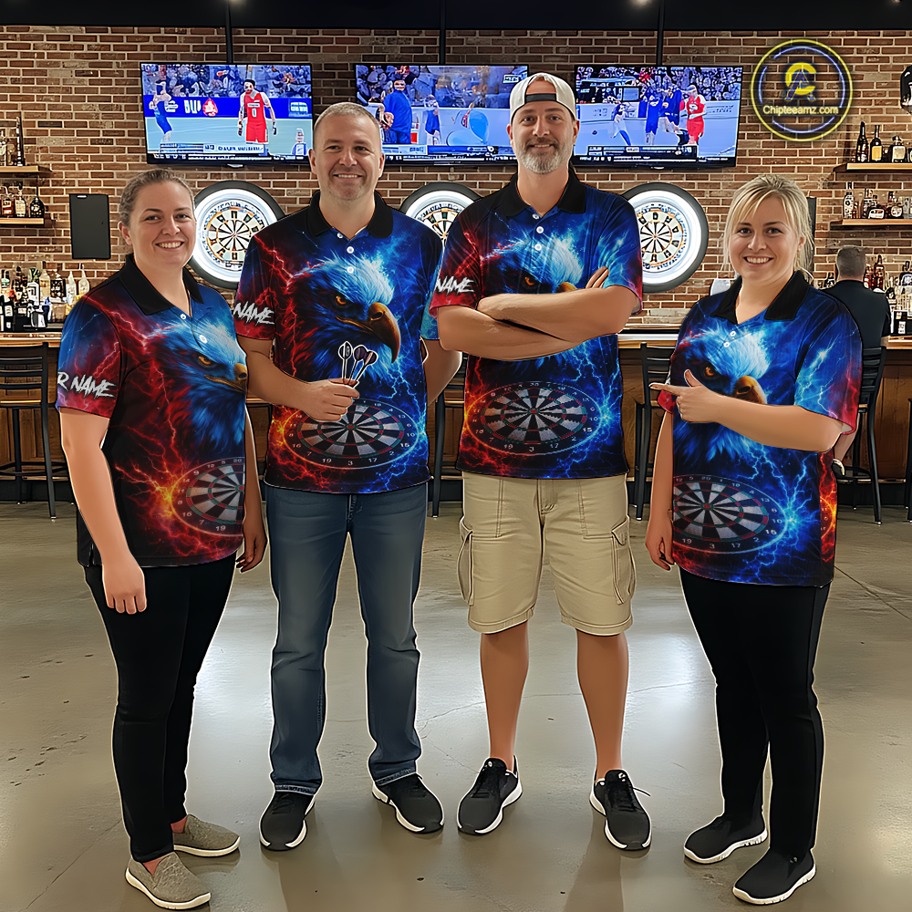Custom Lightning Thunder Eagle Dart Shirts for Men Darts Team Jerseys Polo & 1/4 Zip NNT137