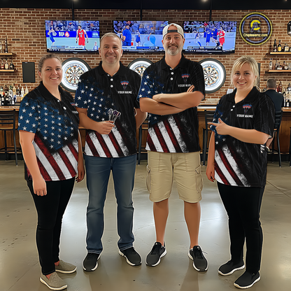 Custom US Flag Eagle Dart Shirts for Women Darts Team Jerseys Dart Tournament Polo & 1/4 Zip NNT142