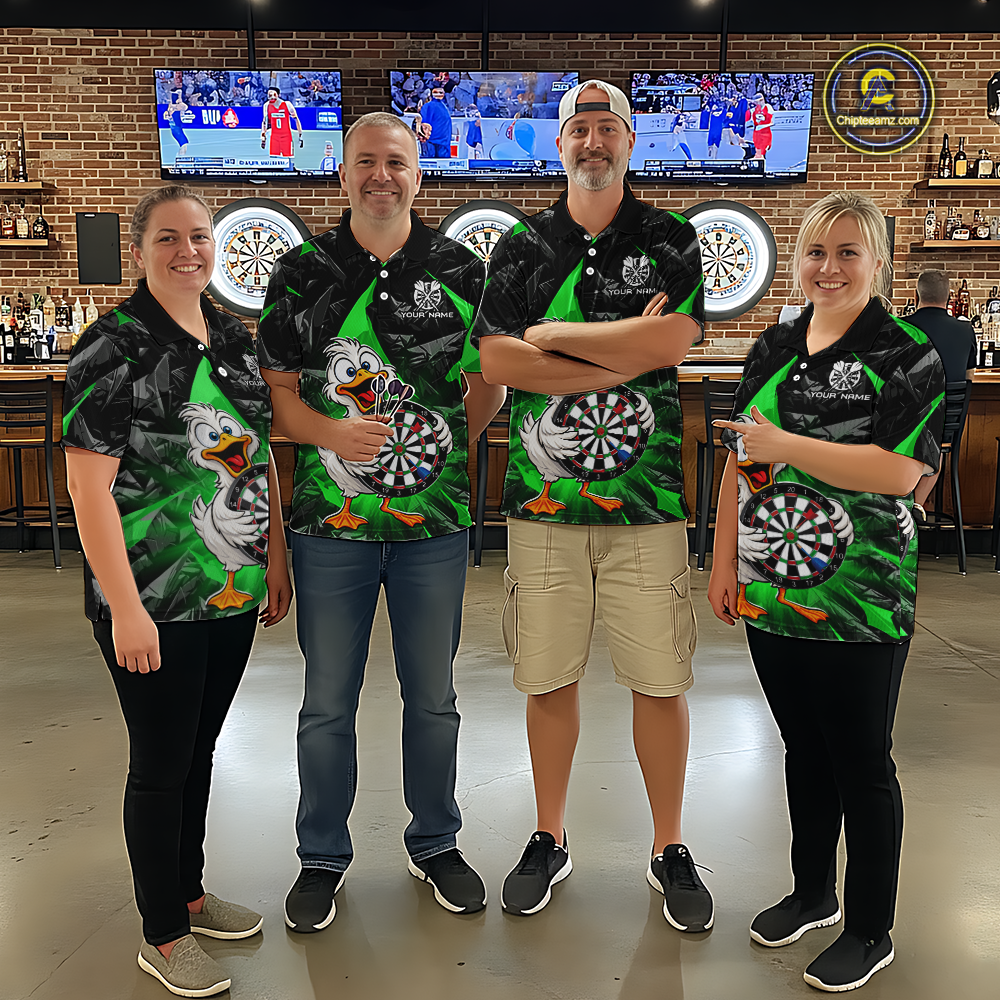 Custom Green Duck Funny Dart Shirt Dart Team Jersey for Men Dartboard Polo & 1/4Zip NNT167