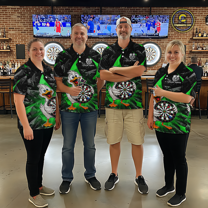 Custom Green Duck Funny Dart Shirt Dart Team Jersey for Men Dartboard Polo & 1/4Zip NNT167