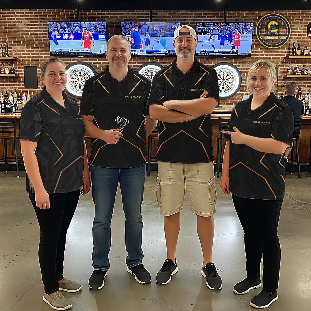 Custom Black Gold Dartboard Shirts Dart Shirt for Men Dart Team Jersey Dart League NNT178