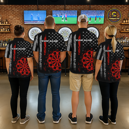 Custom Red US Flag Darts Shirt for Women Darts Team Jerseys Dart Tournament Polo & 1/4 Zip NNT116