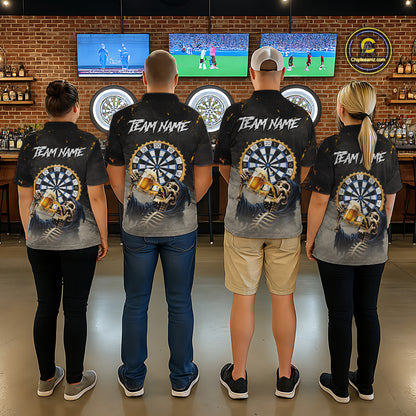 Personalized Funny Grim Reaper Play Darts & Beer Polo & 1/4-Zip Shirts For Women Dart Team Jerseys NYN2815