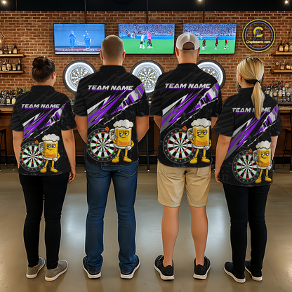 Custom Purple Funny Beer Dart Shirts for Women Darts Team Jerseys Dart Tournament Polo & 1/4 Zip NNT139
