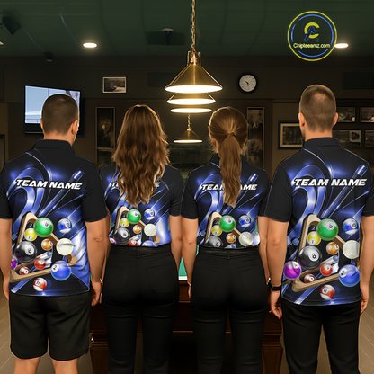 Custom Ball Pool Shirts Blue Billiard Shirt for Men Billiard Team Jersey Billiard League NNT180