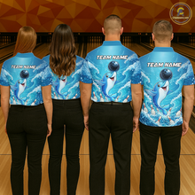 Load image into Gallery viewer, Custom Funny Dolphin Bowling Polo Shirt Blue Ocean Theme Team Jersey Bowling Outfit for Men QZT857