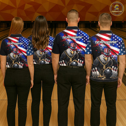 Custom American Flag Splatter Eagle Bowling Team Shirts For Men Patriotic Outfits Bowling Jersey NYN2779