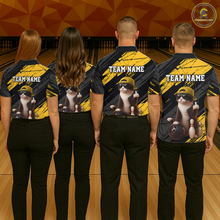 Load image into Gallery viewer, Custom Funny Cat Yellow Bowling Jersey for Women Bowling Polo &amp; 1/4 Zip Bowling Team Shirts HNT198