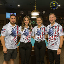 Load image into Gallery viewer, Personalized White Grunge American Flag Skull Pool 8 Ball Men's Billiard Team Shirt Billiard Attire NYN2671