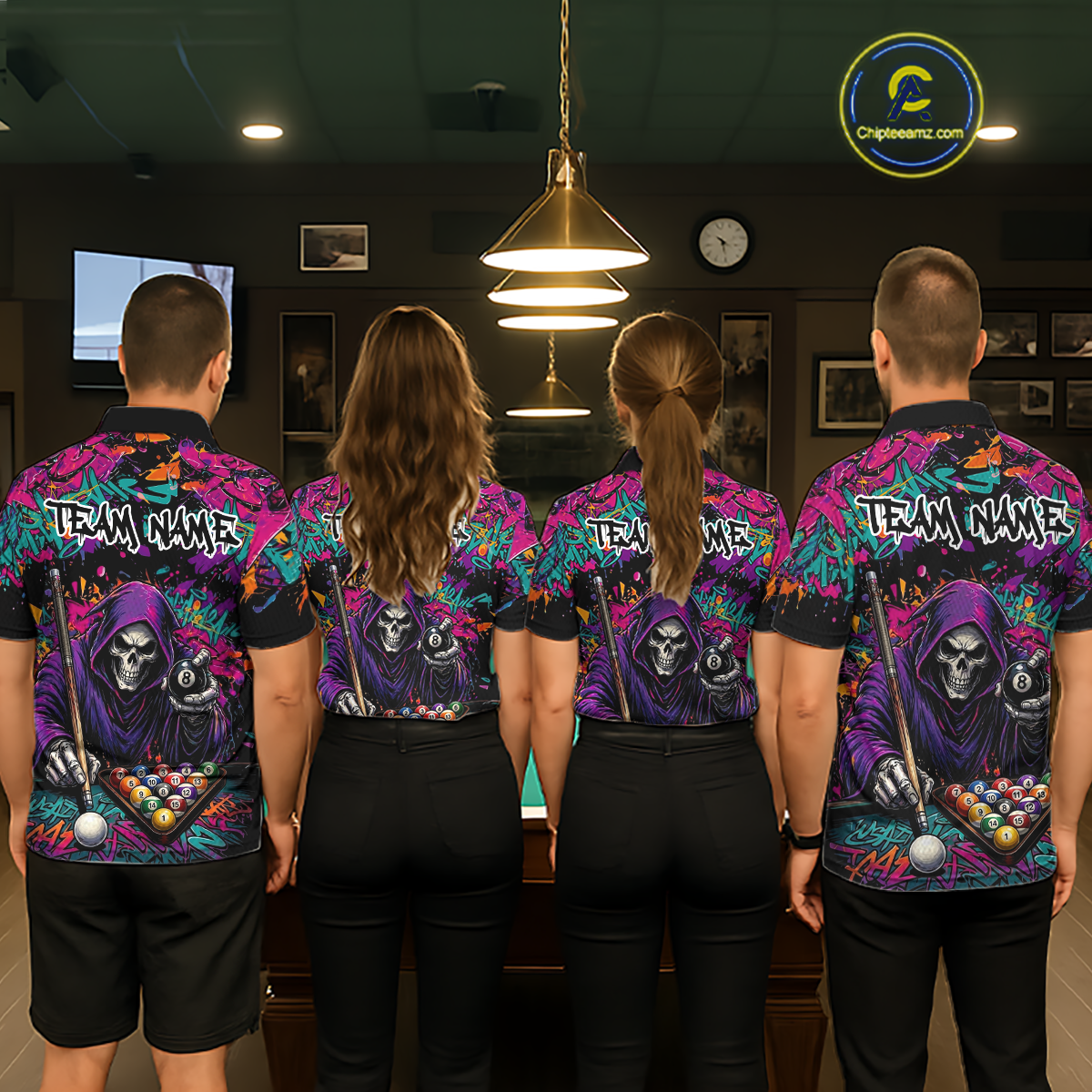 Custom Graffiti Grim Reaper 8 Ball Billiard Shirt for Women Billiard Team Jersey Billiard League NNT186