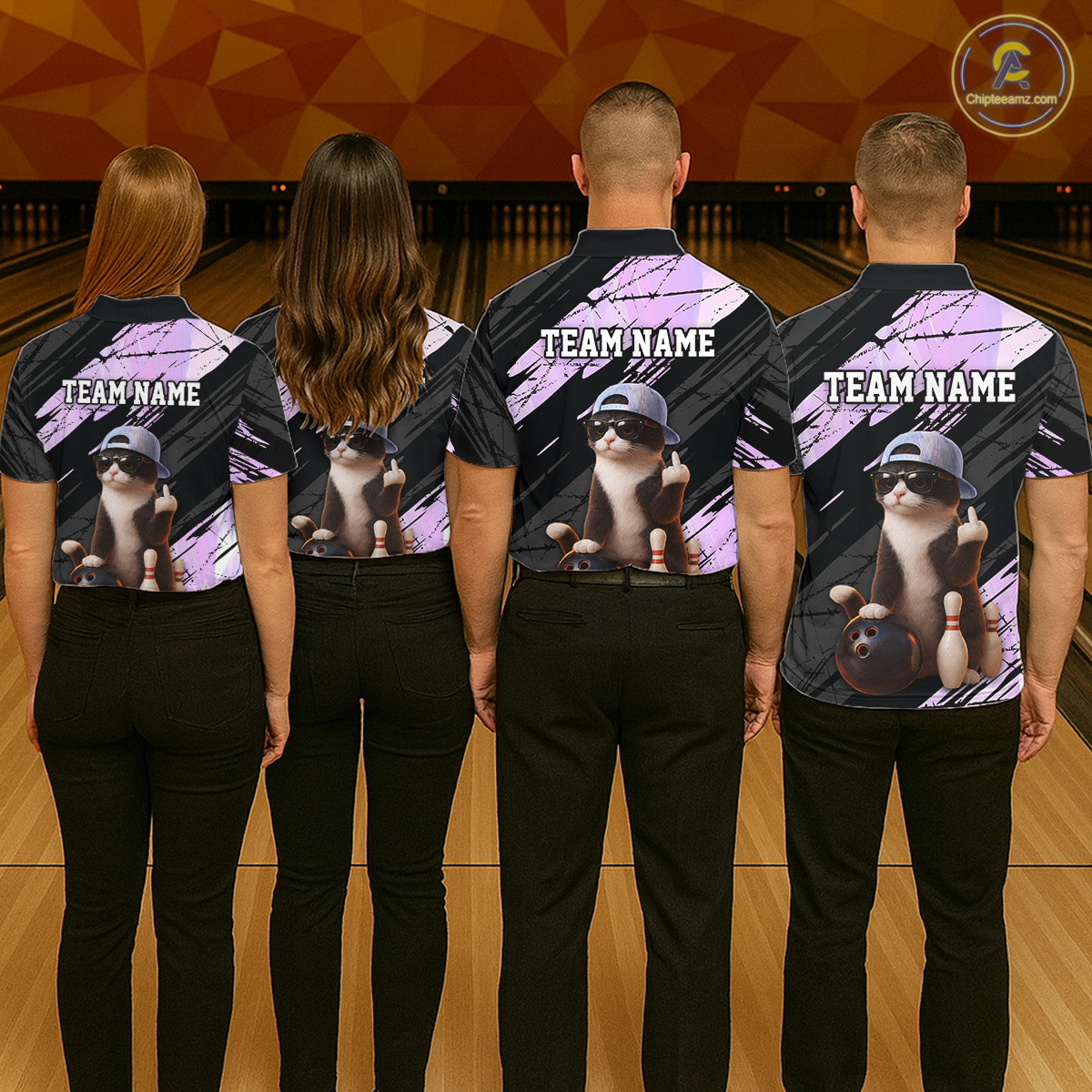 Custom Funny Cat Holographic Bowling Jersey for Men Bowling Polo & 1/4 Zip Bowling Team Shirts HNT198