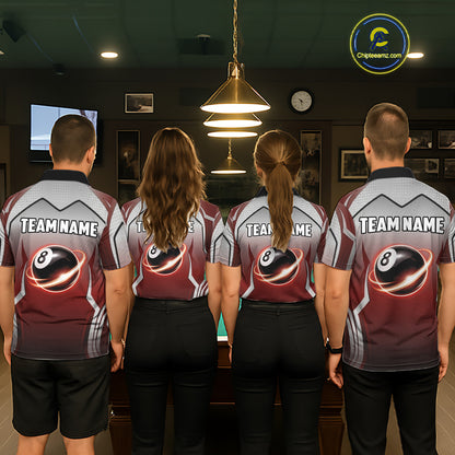 Black And Red 8 Ball Pool Men Billiard Polo & Quarter Zip Shirt Custom 8  Ball Billiard Team Jersey NYN2986