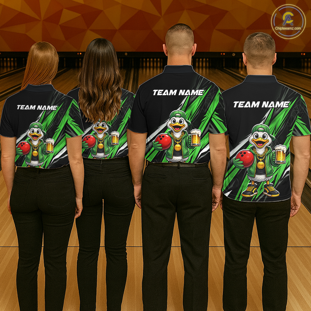 Custom Green Beer Duck Bowling Shirt for Women Duck Funny Beer Bowling Team Jersey HNT276