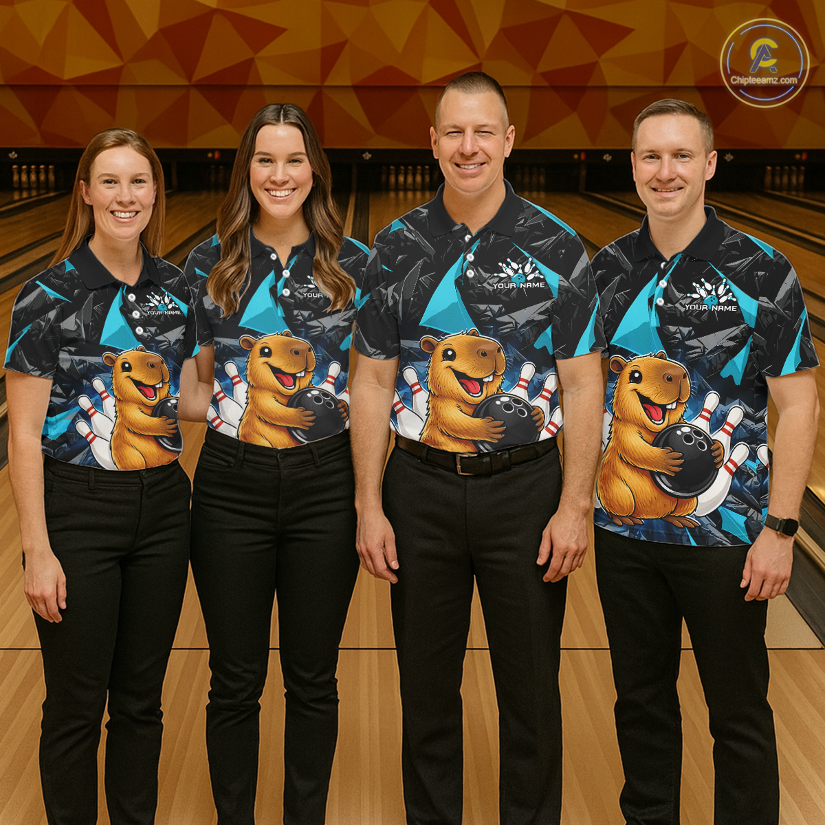 Custom Turquoise Capybara Bowling Jersey for Women Bowling Team Shirts Bowling Polo & 1/4 Zip HNT255