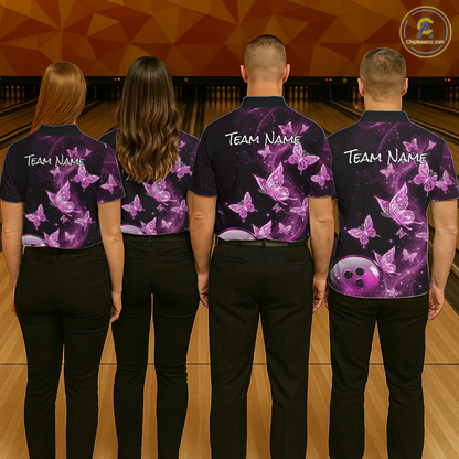 Custom Pink Galaxy Butterflies Bowling Shirt for Women Butterfly Bowling Team Jersey Bowling League HNT277