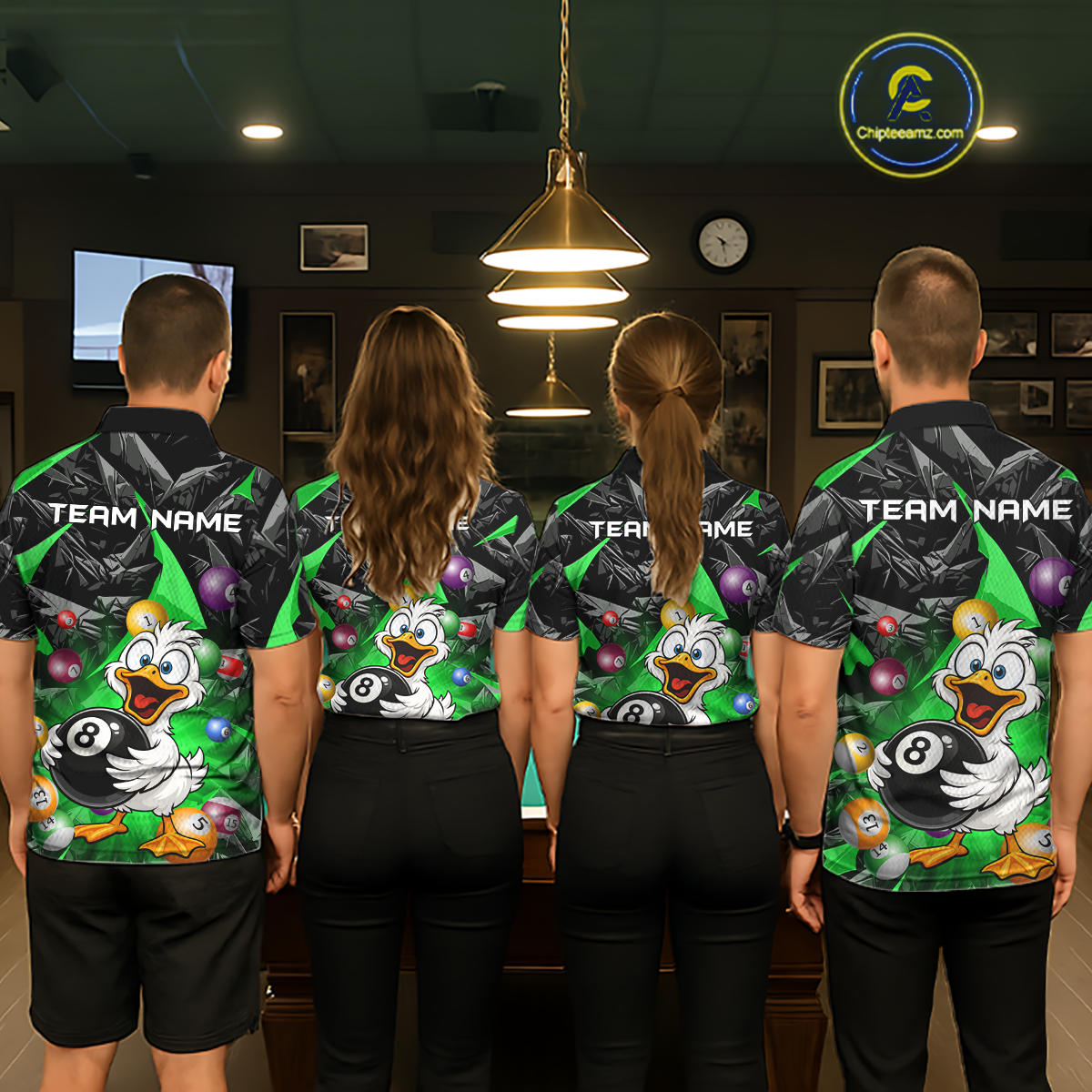 Custom Green Funny Duck 8 Ball Pool Shirts Billiard Shirt for Women Billiard Team Jersey League NNT172