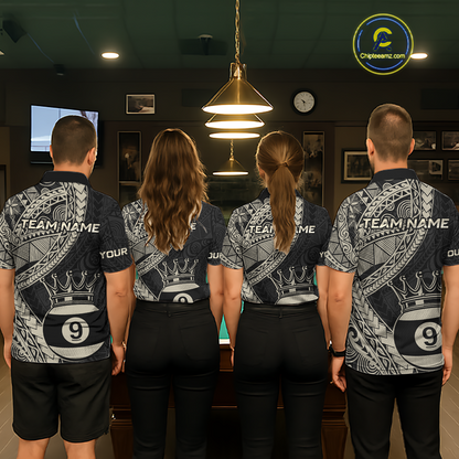 Custom Black and Gold Tribal 9 Ball Pool Billiard Shirt for Men Billiard League  Polo & 1/4 Zip NNT155