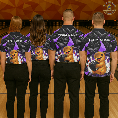 Custom Purple Capybara Bowling Jersey for Men Bowling Team Shirts Bowling Polo & 1/4 Zip HNT255