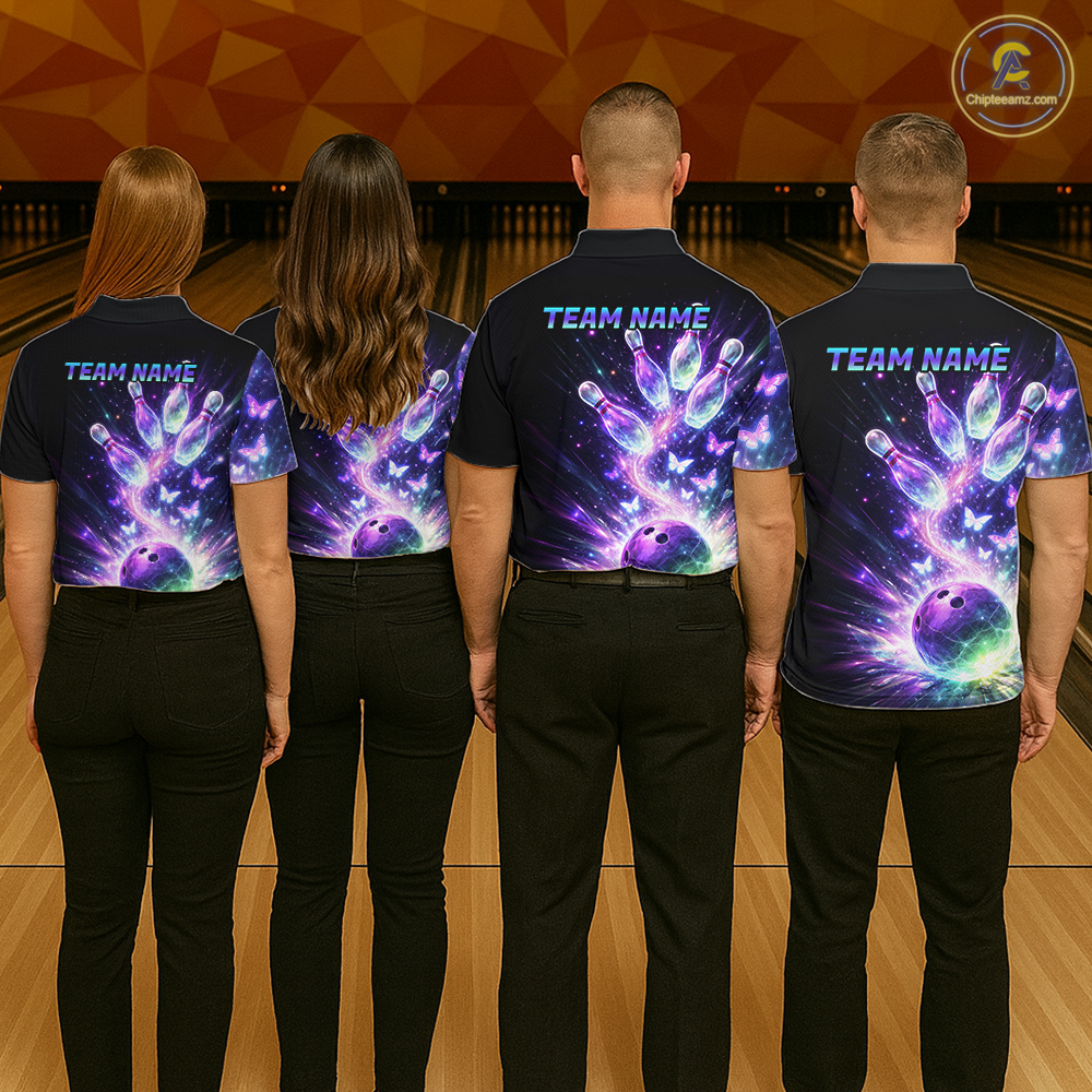 Neon Aurora Bowling Shirt Custom Galaxy Glow Bowling Jersey for Women Polo & Quarter-Zip QZT967
