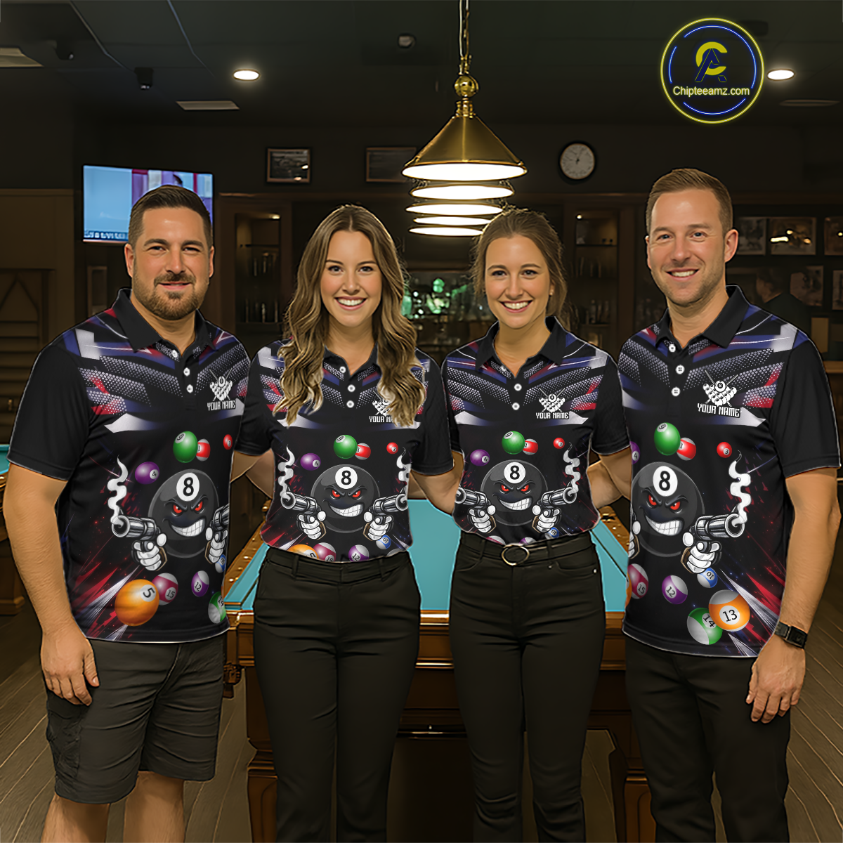 Custom Funny American Flag 8 Ball Pool Shirt for Men Billiard Jersey Polo & 1/4 Zip Billiard Shirt BHT16