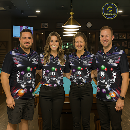 Custom Funny American Flag 8 Ball Pool Shirt for Men Billiard Jersey Polo & 1/4 Zip Billiard Shirt BHT16