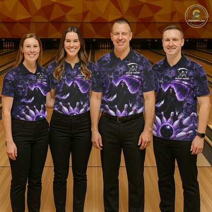 Custom Grim Reaper Bowling Shirt for Men Skull Pattern Bowling Jersey Polo &1/4 Zip QZT978