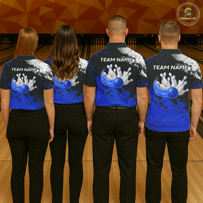 Blue Custom Bowling Shirts for Women Men Bowling Jersey Polo&1/4 Zip Shirt for Team MBL224