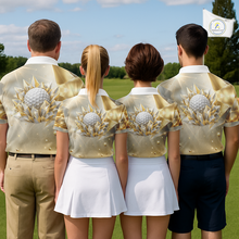 Load image into Gallery viewer, Mens Golf Polo Shirt Custom Gold Diamond Crystal Golf Ball Custom Name Golf Shirts For Team NHN0220