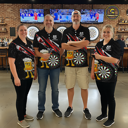 Custom Red Funny Beer Dart Shirts for Men Darts Team Jerseys Dart Tournament Polo & 1/4 Zip NNT139