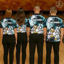 Load image into Gallery viewer, Custom Teal Funny Duck Bowling Jersey for Men Bowling Uniform Polo &amp; 1/4 Zip Bowling Team Shirts HNT237