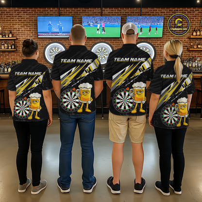 Custom Yellow Funny Beer Dart Shirts for Men Darts Team Jerseys Dart Tournament Polo & 1/4 Zip NNT139