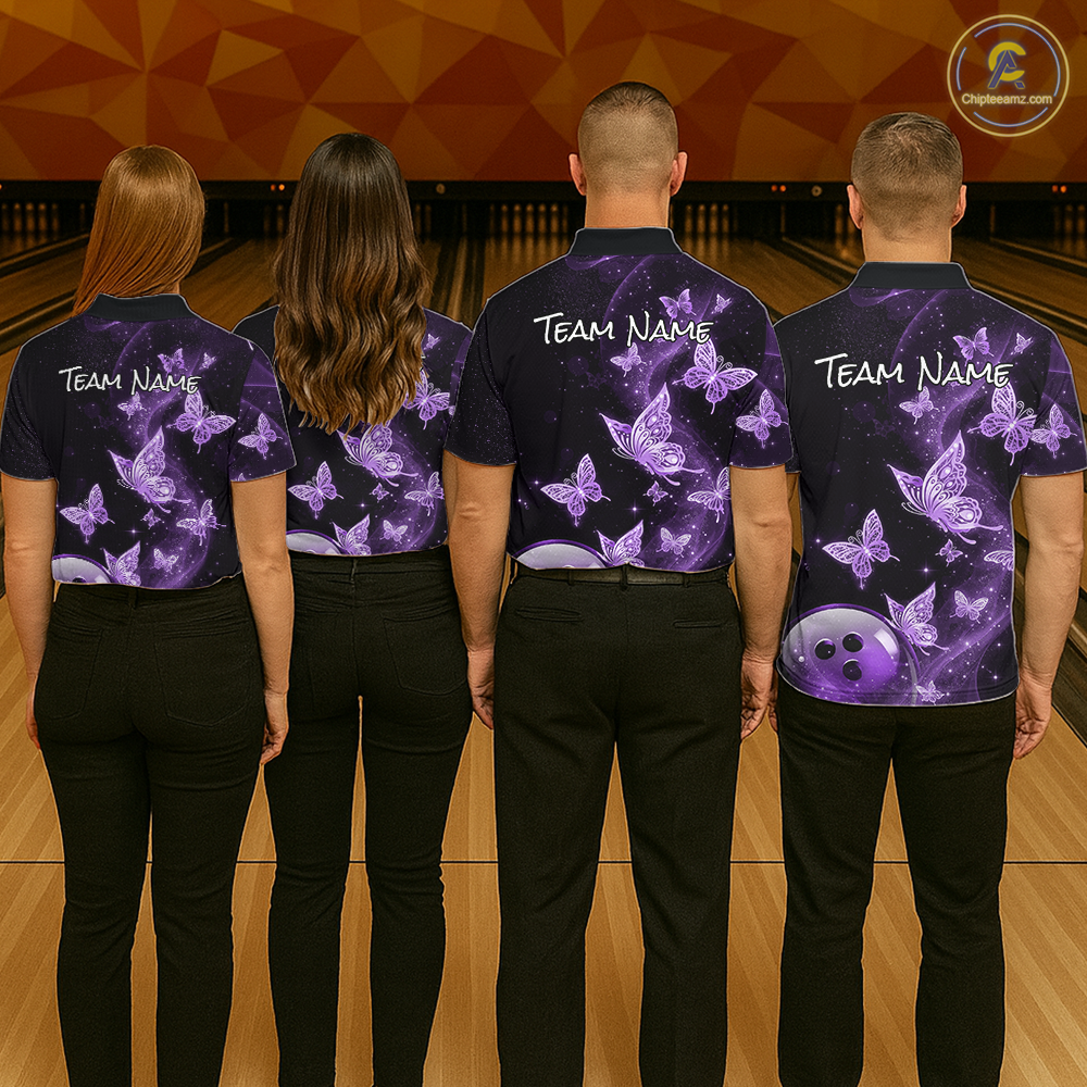 Custom Purple Galaxy Butterflies Bowling Shirt for Men Butterfly Bowling Team Jersey Bowling League HNT277