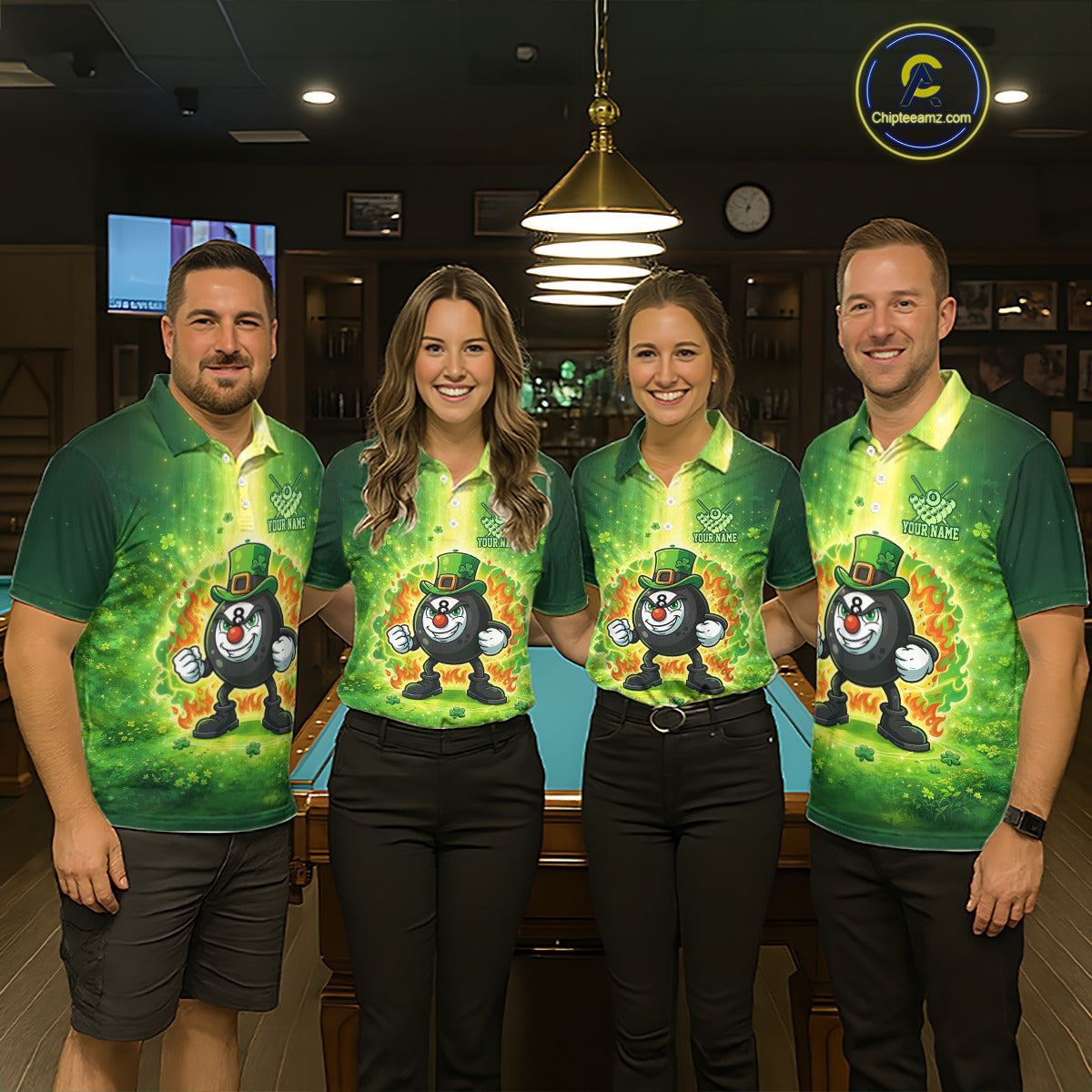 Shamrock Funny Fire Flame 8 Ball Women Billiards Shirt Personalized St Patrick's Day Pool Balls Shirt NYN2679