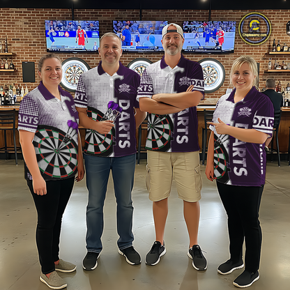 Purple & White Dart Shirts for Men Custom Dart Team Jersey Dartboard Shirt Unisex DHT19