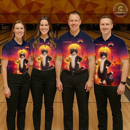 Beer Cat Funny Bowling Shirt for Men Retro Custom Cat with Beer Bowling Team Jersey HNT274