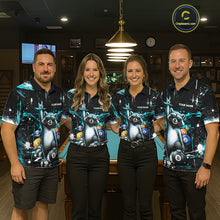 Load image into Gallery viewer, Custom Turquoise Funny Raccoon Billiard Shirt for Women 8 Ball Pool Billiard Jersey Polo &amp; 1/4-Zip BHT5