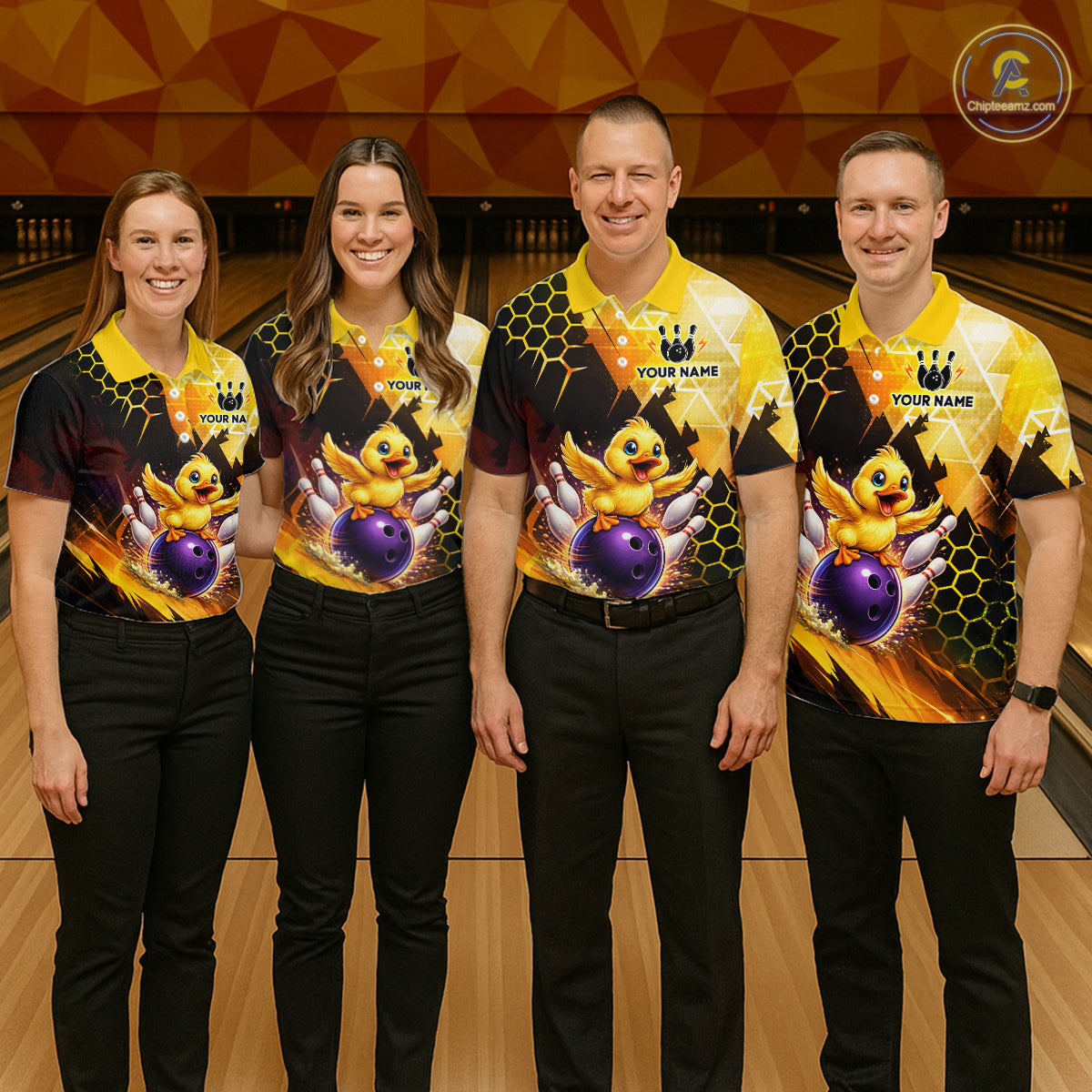Custom Funny Duck Bowling Team Shirt for Men Yellow Bowling League Jersey Polo & 1/4 Bowling Outfit  QZT958