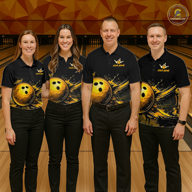 Custom Black & Gold Bowling Shirt for Women Bowling Team Jersey Bowling Outfit Polo & Quarter-Zip QZT988