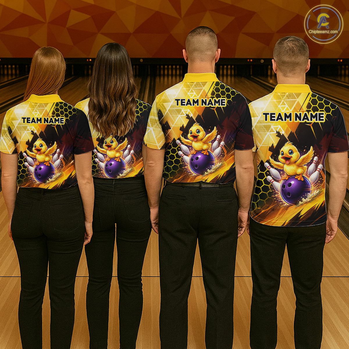 Custom Funny Duck Bowling Team Shirt for Men Yellow Bowling League Jersey Polo & 1/4 Bowling Outfit  QZT958