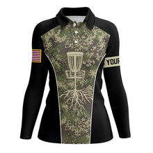 Load image into Gallery viewer, Womens disc golf polo shirt custom Disc Golf Basket Tree Camouflage, personalized disc golf gifts NQS5857