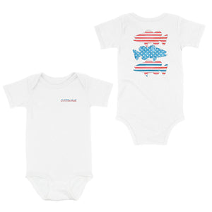 Personalized Patriotic Largemouth Bass Infant Fishing Shirts, American Flag Bass Baby Onesie IPHW7133