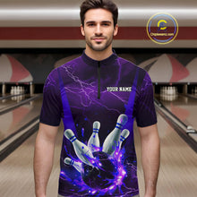 Load image into Gallery viewer, Purple Thunder Lightning Custom Bowling Shirts For Men, Flame Bowling Jerseys With Team Name IPHW7161